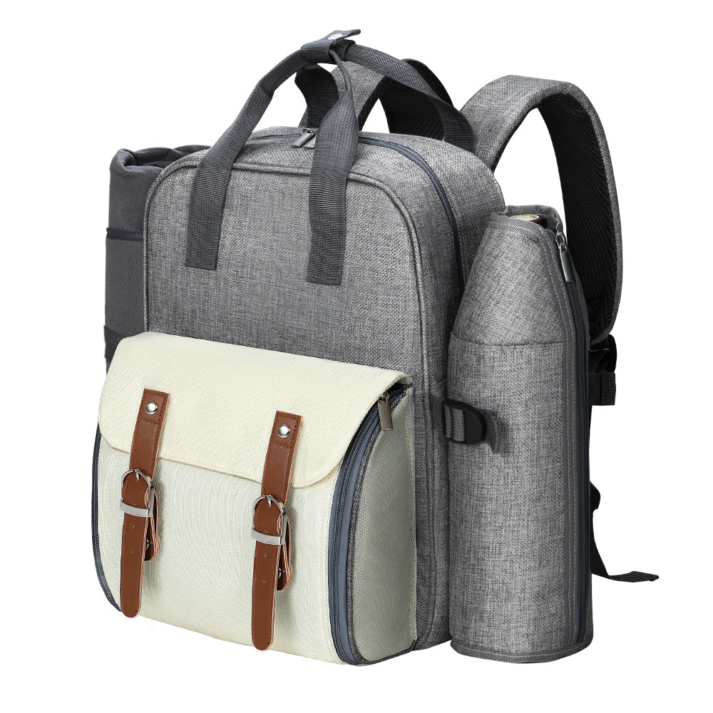 Alfresco 4 Person Picnic Basket Set Backpack Bag Insulated Grey - One Red Hill